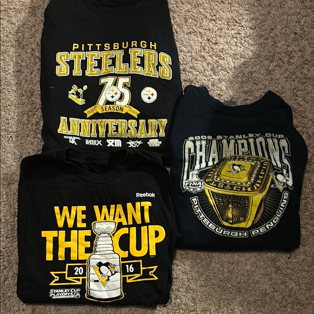 Pittsburgh Steelers and Penguins Graphic Tees x3 pack
